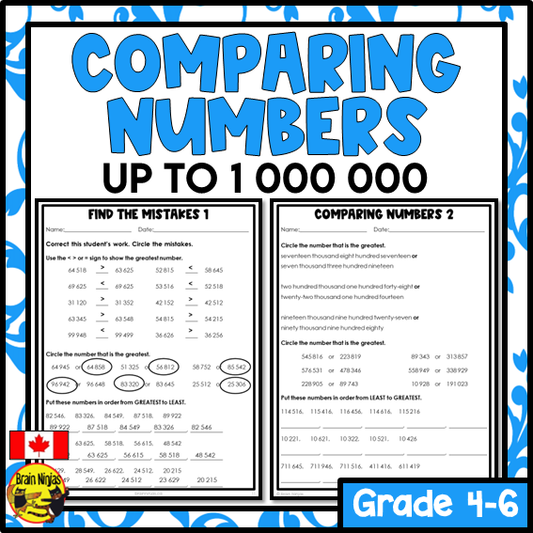 Comparing and Ordering Numbers to 1 000 000 Math Worksheets | Paper | Grade 4 Grade 5