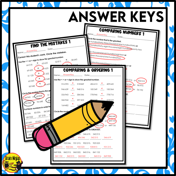 Comparing and Ordering Numbers to 1 000 000 Math Worksheets | Paper | Grade 4 Grade 5