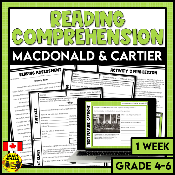 Macdonald and Cartier Confederation Reading Comprehension Activities | Paper and Digital