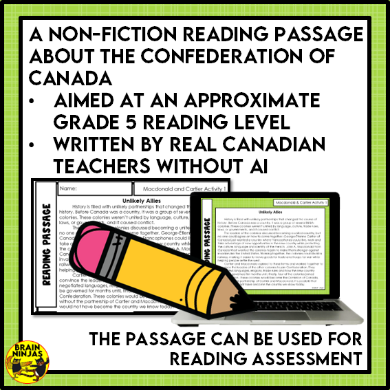 Macdonald and Cartier Confederation Reading Comprehension Activities | Paper and Digital