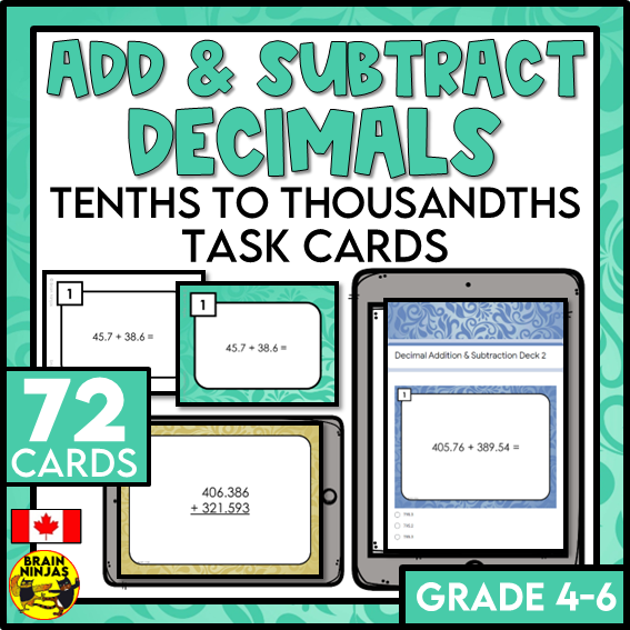 Decimals Addition and Subtraction Math Task Cards | Paper and Digital