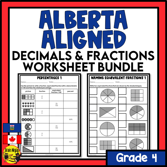 Alberta Math Curriculum Decimals and Fractions Worksheets Bundle | Paper | Grade 4
