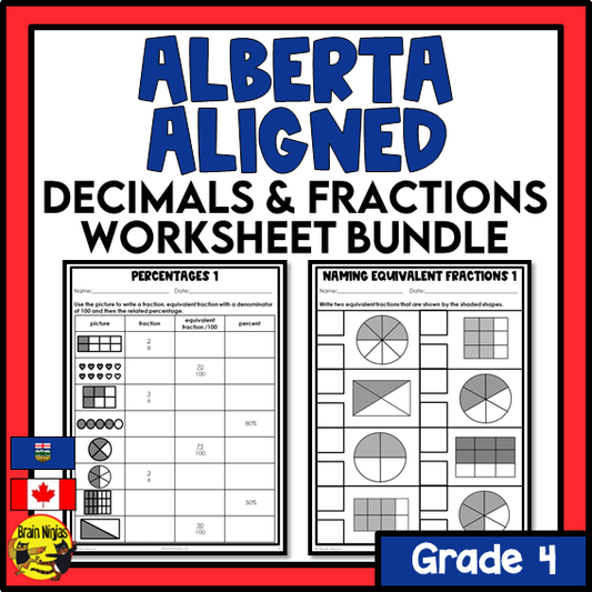 Alberta Math Curriculum Decimals and Fractions Worksheets Bundle | Paper | Grade 4