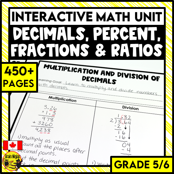 Decimals, Fractions, Ratios, Percent Interactive Math Unit | Paper | Grade 5 Grade 6