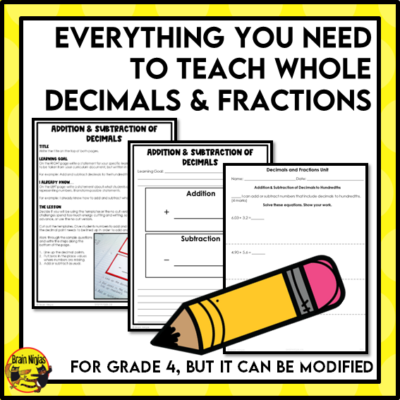 Decimals and Fractions Interactive Math Unit | Paper | Grade 4