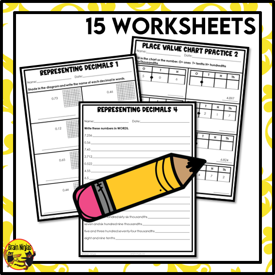 Representing Decimals to Thousandths Math Worksheets | Paper