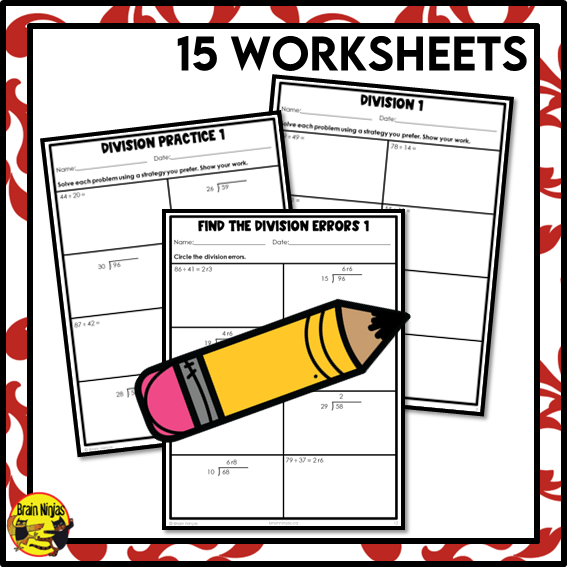 Division Math Worksheets | 2 digits by 2 Digits With Remainders | Paper