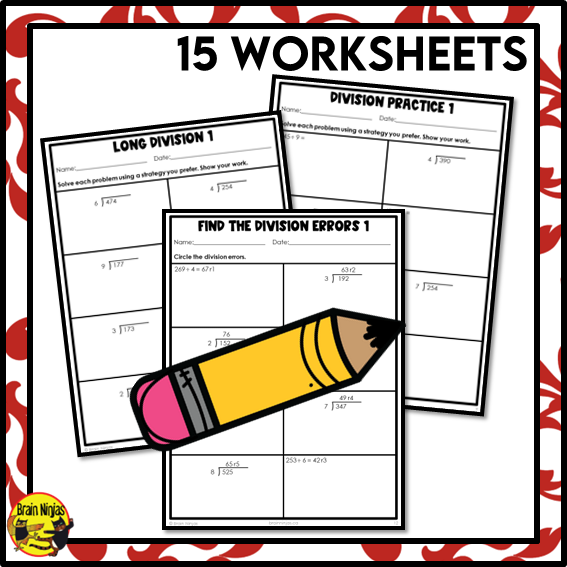 Division Math Worksheets | 3 by 1 Digit With Whole Number Remainders | Paper