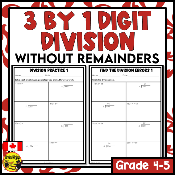 Division Math Worksheets | 3 by 1 Digit Without Remainders | Paper