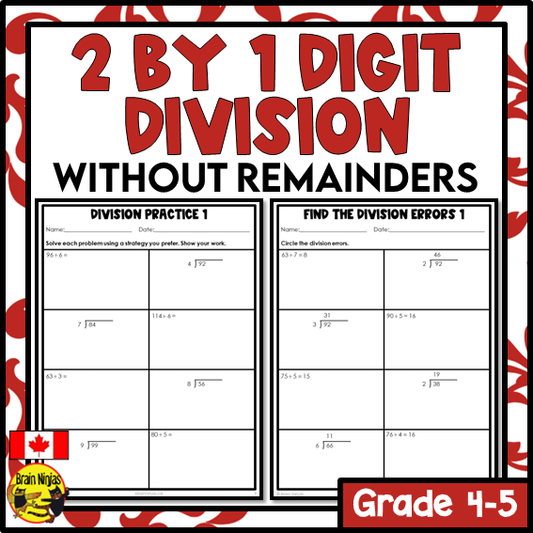 Division Math Worksheets | 2 by 1 Digit Without Remainders | Paper