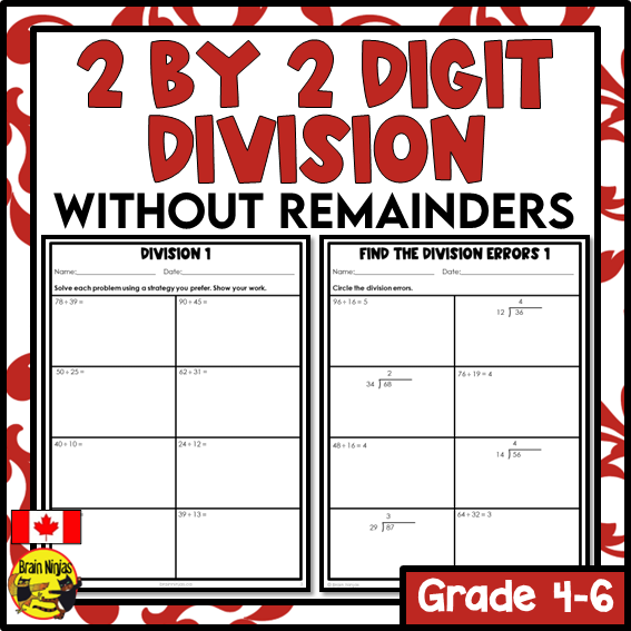 Division Math Worksheets | 2 digits by 2 Digits Without Remainders | Paper