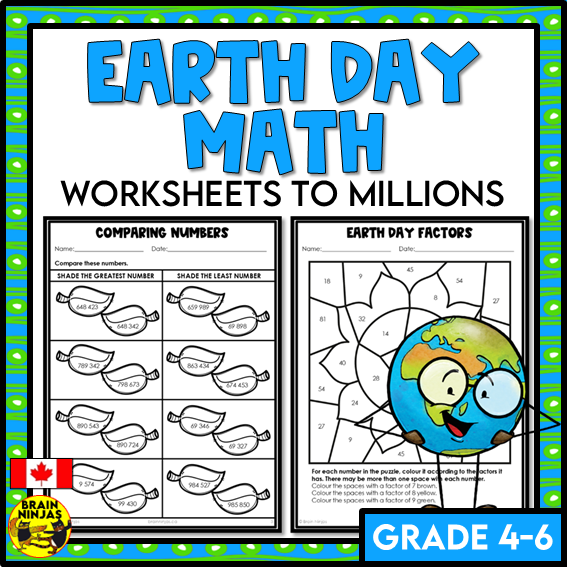 Earth Day Math Worksheets Numbers to 1 000 000 | Paper