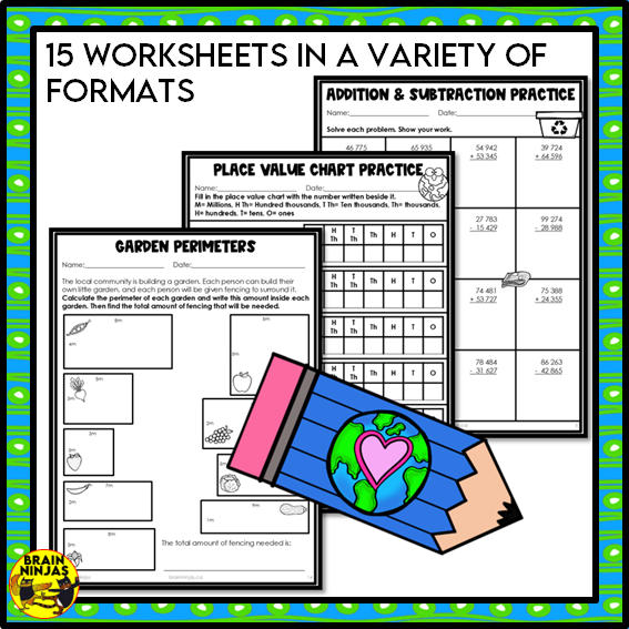 Earth Day Math Worksheets Numbers to 1 000 000 | Paper