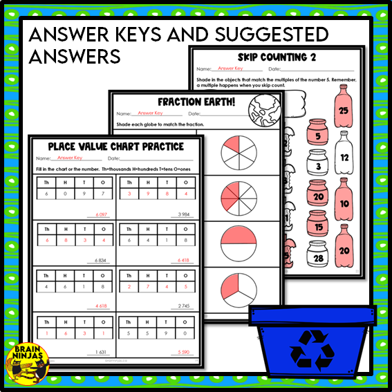 Earth Day Math Worksheets Numbers to 1000 | Paper