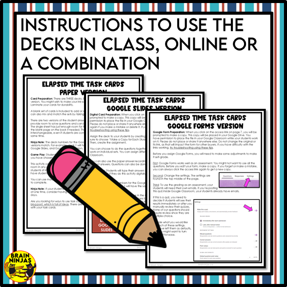 Elapsed Time Reading Clocks and Word Problems Task Cards | Paper and Digital