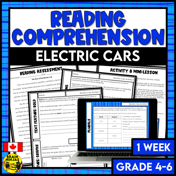 Electric Cars Reading Comprehension Activities | Paper and Digital