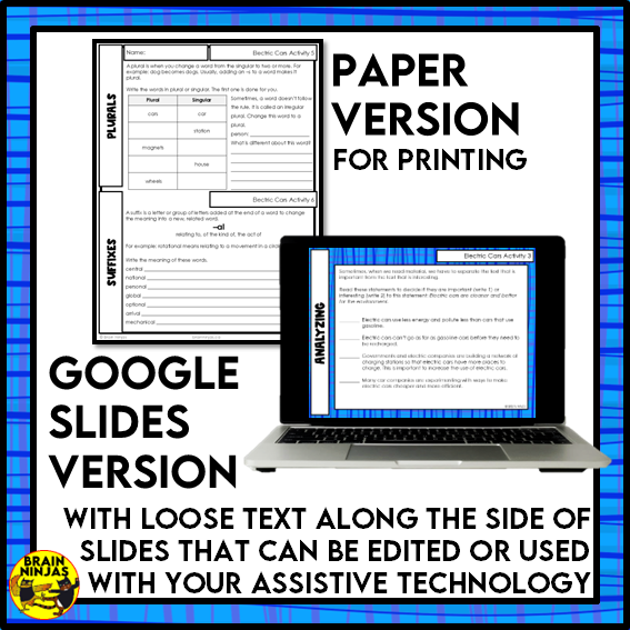 Electric Cars Reading Comprehension Activities | Paper and Digital