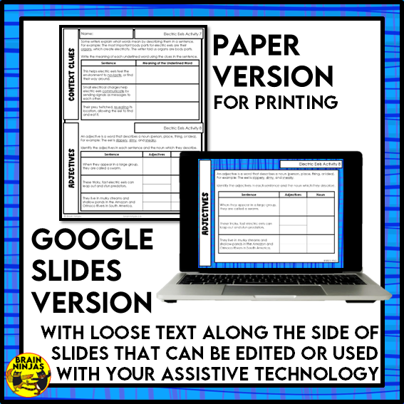 Electric Eels Reading Comprehension Activities | Paper and Digital