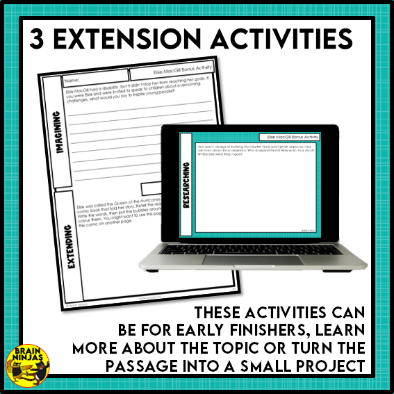 Elsie MacGill Reading Comprehension Activities | Paper and Digital