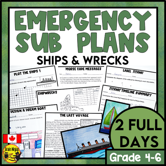 Emergency Sub Plans | Ships and Wrecks | Paper | Grade 4 Grade 5 Grade 6