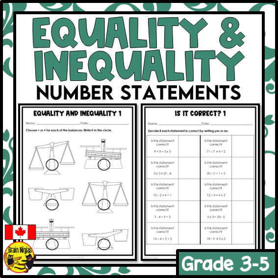 Equality Date Math Equality and Inequality Math Worksheets | Paper | Grade 3 – brainninjas