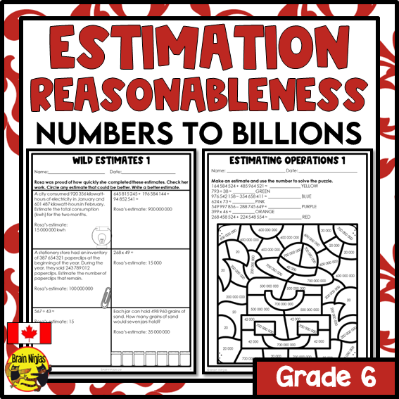 Estimation to Billions Math Worksheets | All Operations | Paper | Grade 6