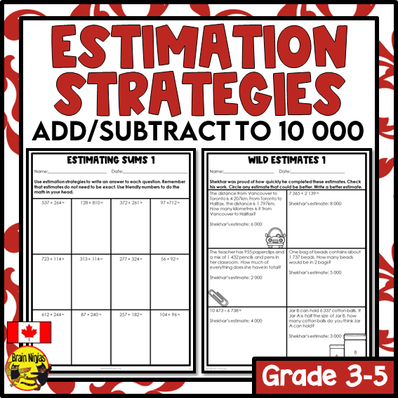 Estimation Within 10 000 Math Worksheets | Addition and Subtraction | Paper | Grade 4