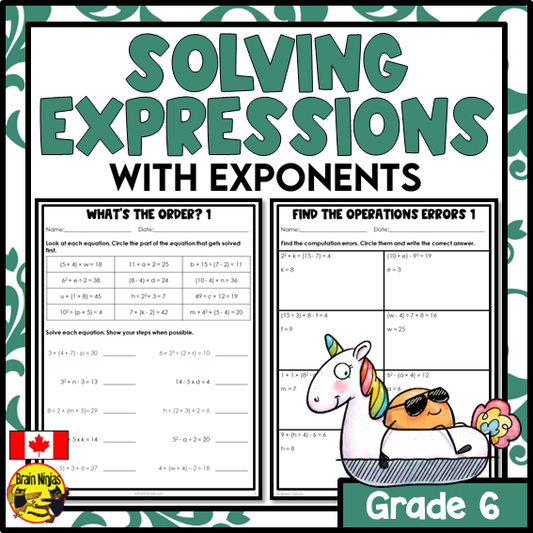Solving Equations Order of Operations With Exponents Math Worksheets | Paper | Grade 6