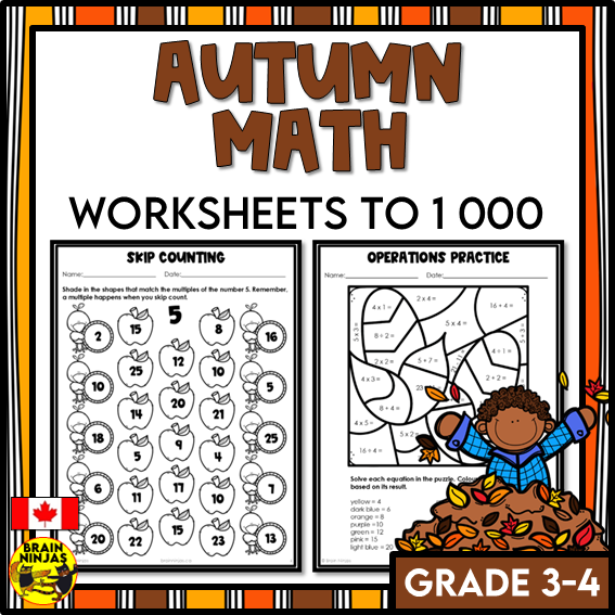 Fall Math Worksheets Numbers to 1000 | Paper