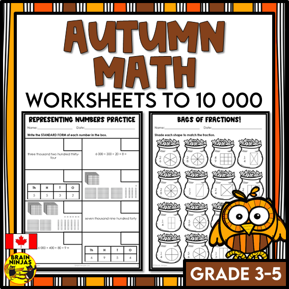 Fall Math Worksheets Numbers up to 10 000 | Paper