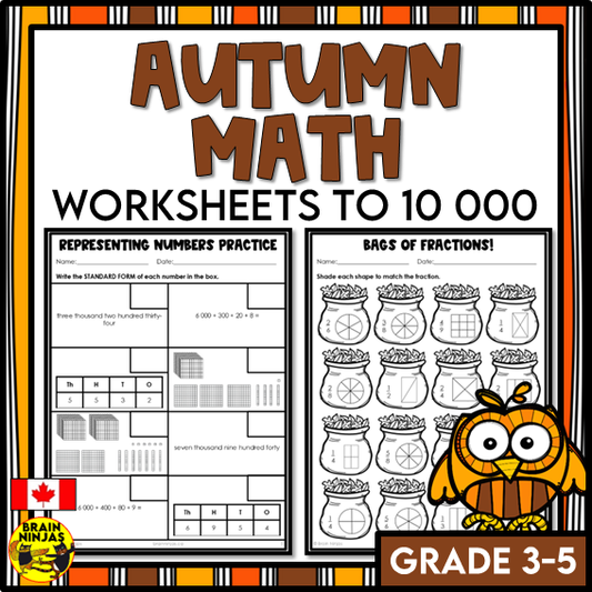 Fall Math Worksheets Numbers up to 10 000 | Paper