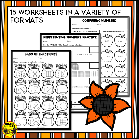 Fall Math Worksheets Numbers up to 10 000 | Paper