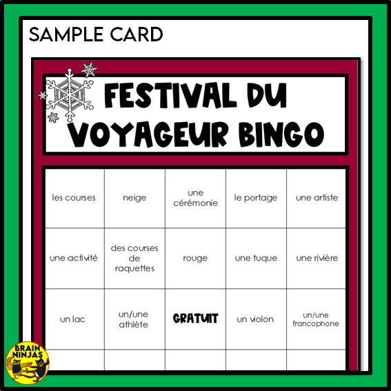 French Bingo Le Festival du Voyageur Vocabulary | Paper