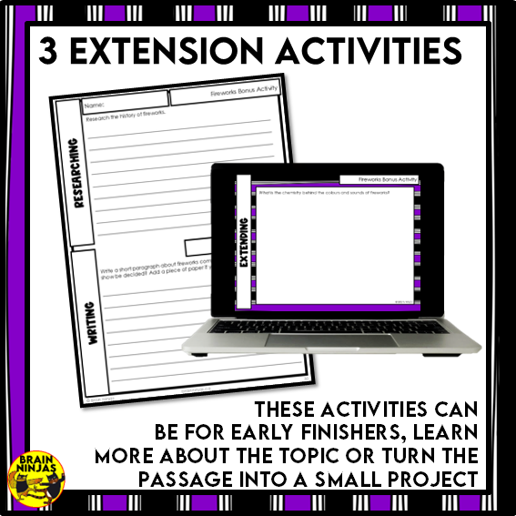 Fireworks Reading Comprehension Activities | Paper and Digital