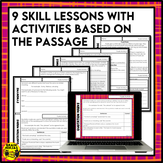 Fossils Reading Comprehension Activities | Paper and Digital