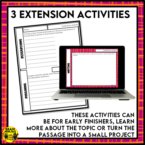 Fossils Reading Comprehension Activities | Paper and Digital