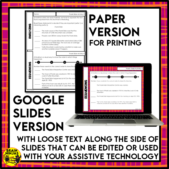 Frank Slide Reading Comprehension Activities | Paper and Digital