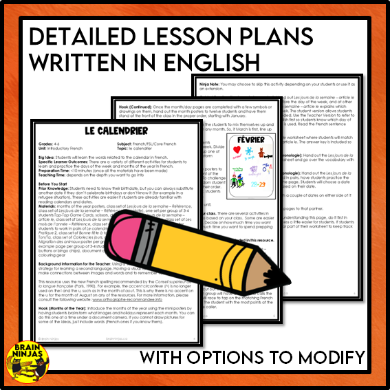 French Calendar Activities | Paper and Digital