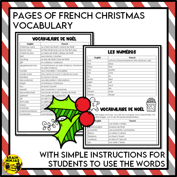 French Christmas Vocabulary Activity 12 Days of Christmas | Paper