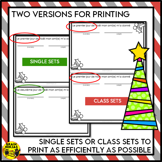 French Christmas Vocabulary Activity 12 Days of Christmas | Paper