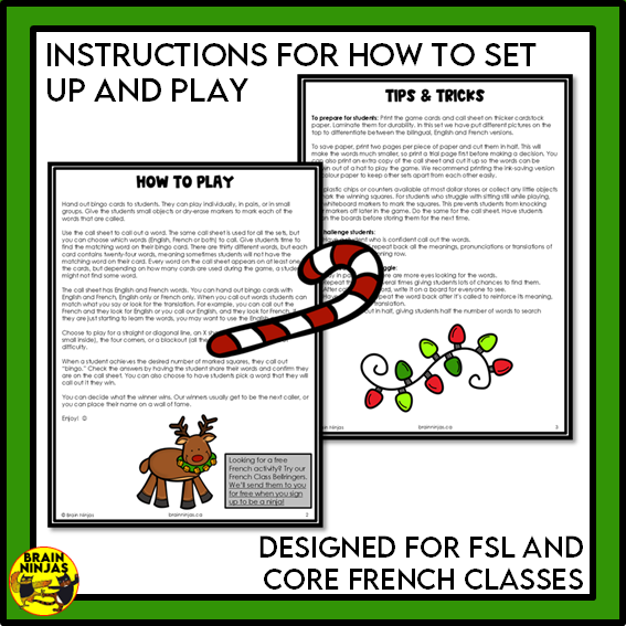 French Christmas Bingo Vocabulary | Paper