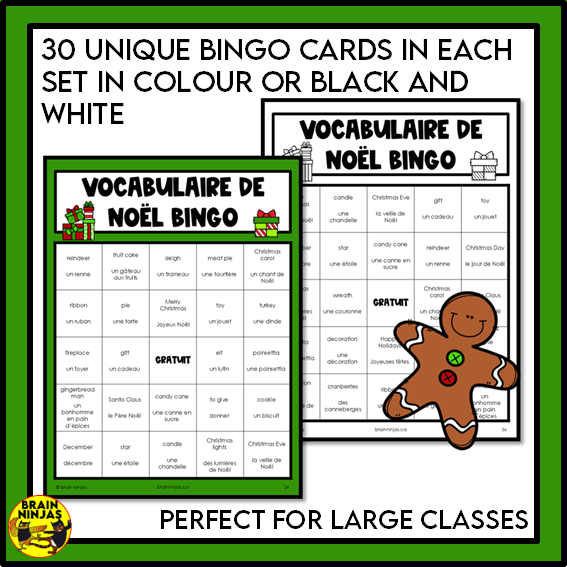 French Christmas Bingo Vocabulary | Paper