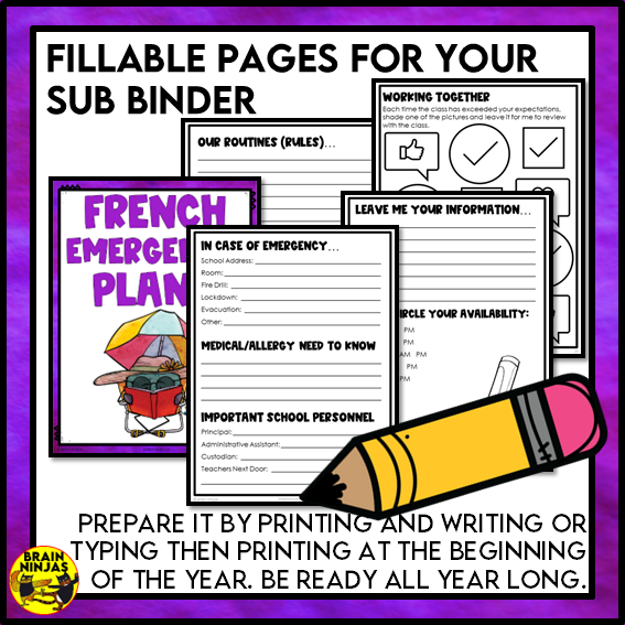 French Class Emergency Sub Plans Paper Grade 4 Grade 5 Grade 6