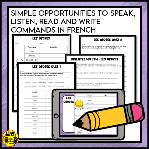 French Commands Impératif les ordres en classe | Paper and Digital