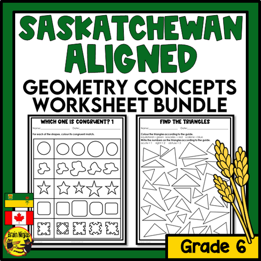 Saskatchewan Aligned Geometry Math Worksheets Bundle | Paper | Grade 6
