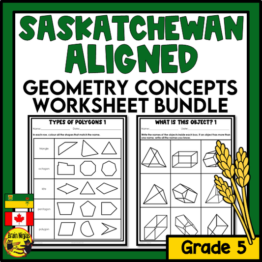 Saskatchewan Aligned Geometry Math Worksheets Bundle | Paper | Grade 5