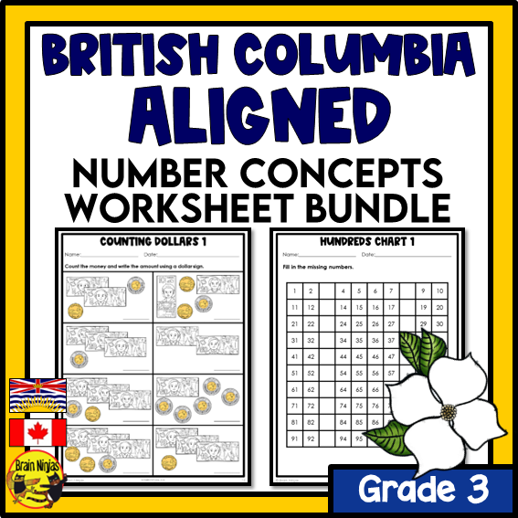 British Columbia Aligned Number Math Worksheets Bundle | Paper | Grade 3