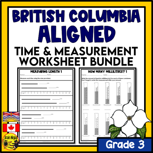 British Columbia Aligned Time and Measurement Math Worksheets Bundle | Paper | Grade 3