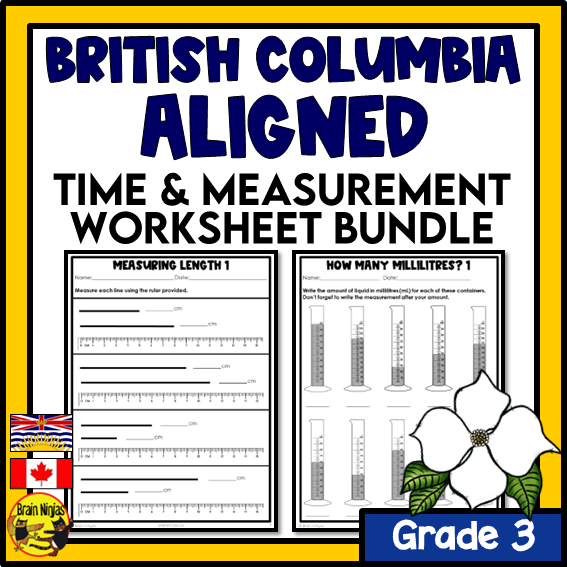 British Columbia Aligned Time and Measurement Math Worksheets Bundle | Paper | Grade 3