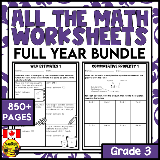 Math Worksheets Full Year Bundle With Concepts and Holidays | Paper | Grade 3